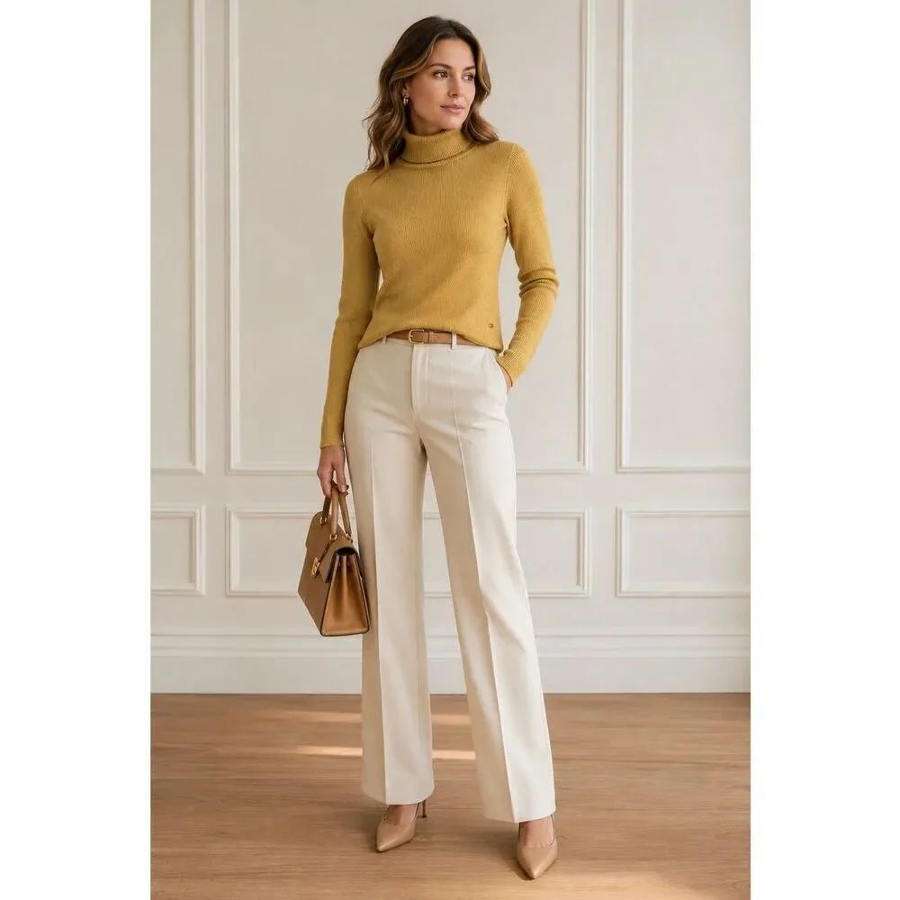 Lauren Ralph Lauren Metallic Ribbed Turtleneck Sweater Gold Shimmer Size M